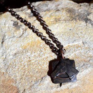 Antique Rust Black Brass Horse Pendant on Copper Chain